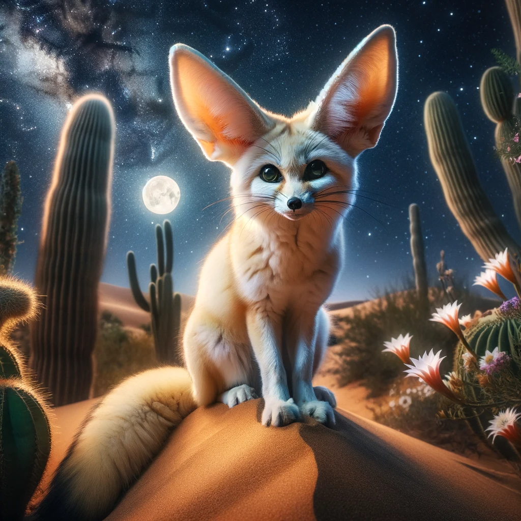 In the quiet of the desert night, the wise Fennec Fox listens, its ears attuned to the whispers of the stars. Here, in the embrace of the moon’s glow, every moment is a gift of serene beauty and hidden wonders.