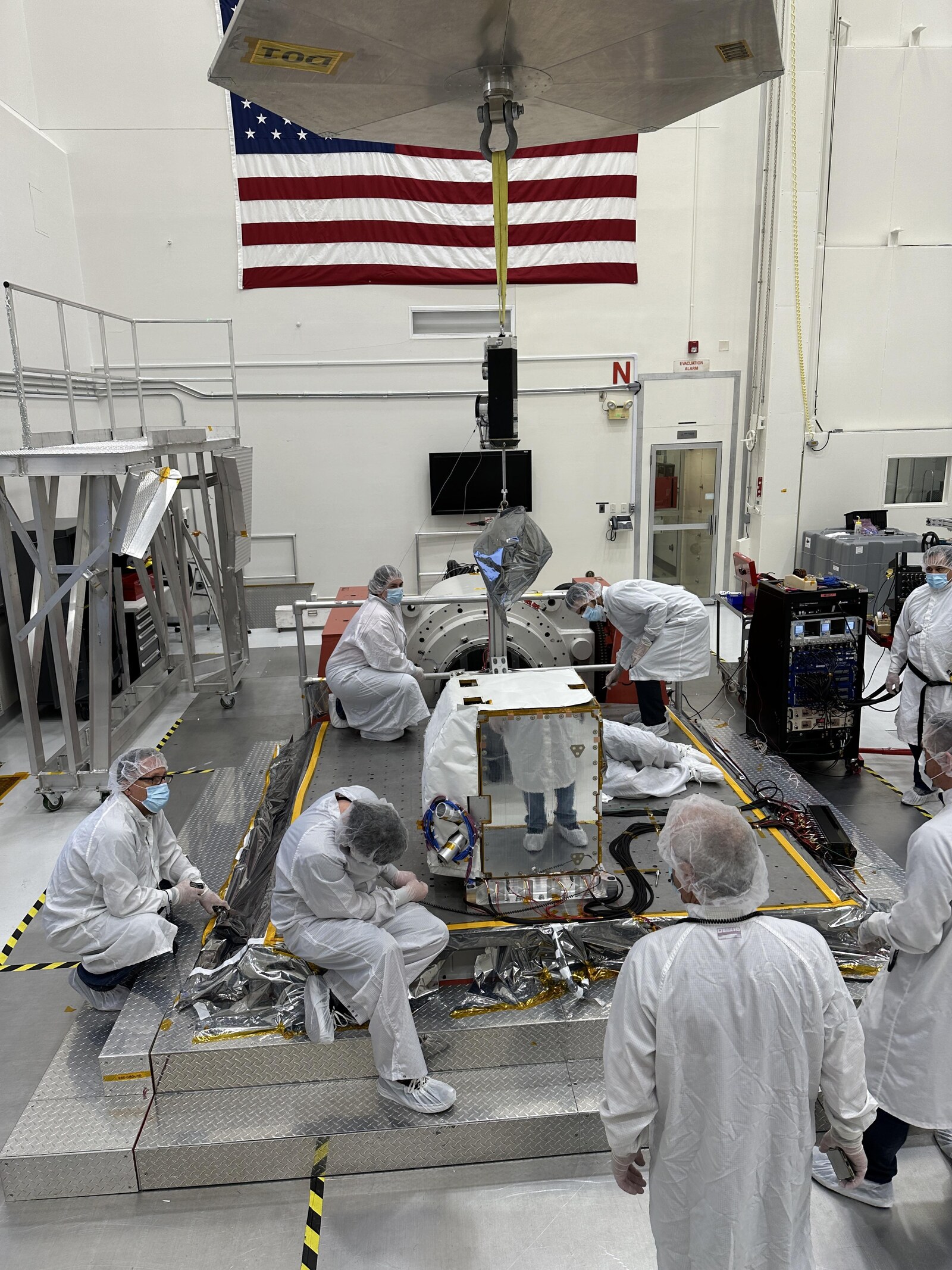 NASA/JPL imaging spectrometer mounted for vibration testing—the physical shock and vibration domain Simcenter Testlab 2606 targets with virtual shaker preparation. Photo: NASA/JPL-Caltech / Wikimedia Commons.